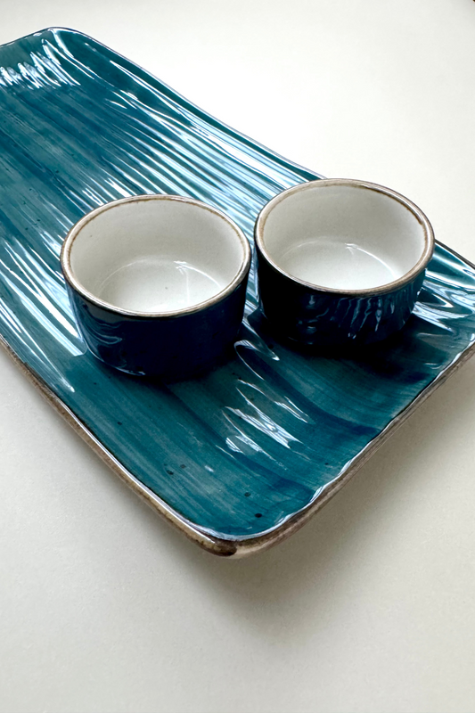 Teal Platter with Dip Bowls