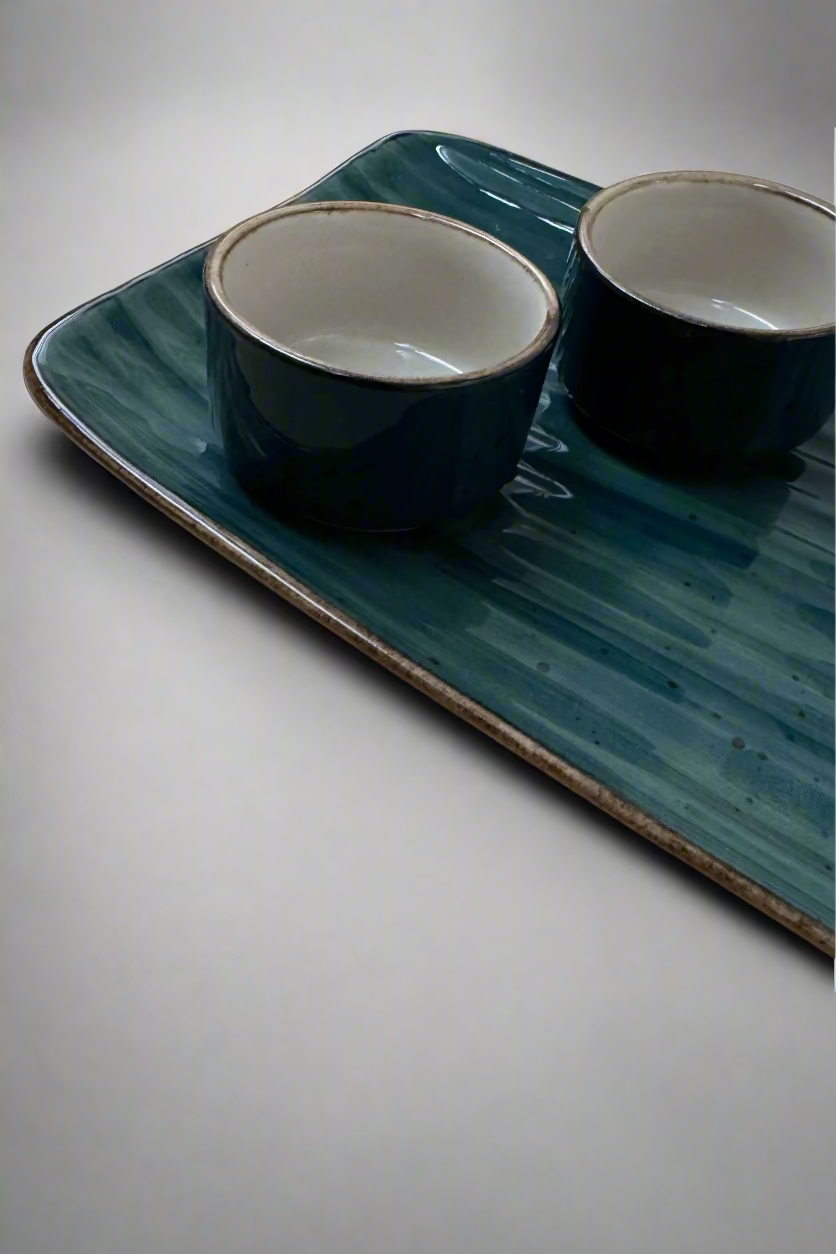 Teal Platter with Dip Bowls