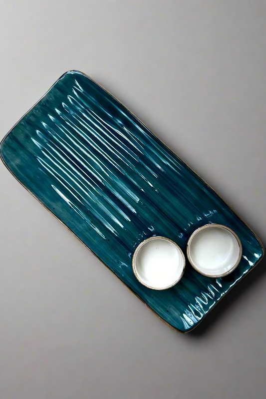Teal Platter with Dip Bowls